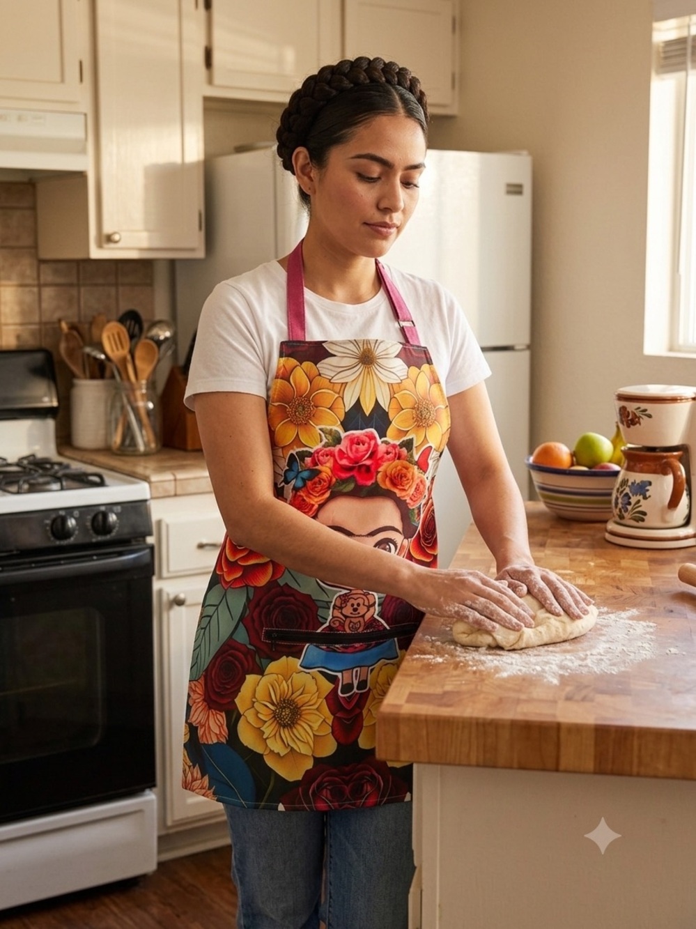Cute Baby Frida Kahlo Floral Apron with Zipper Pocket Made in Mexico Mandil